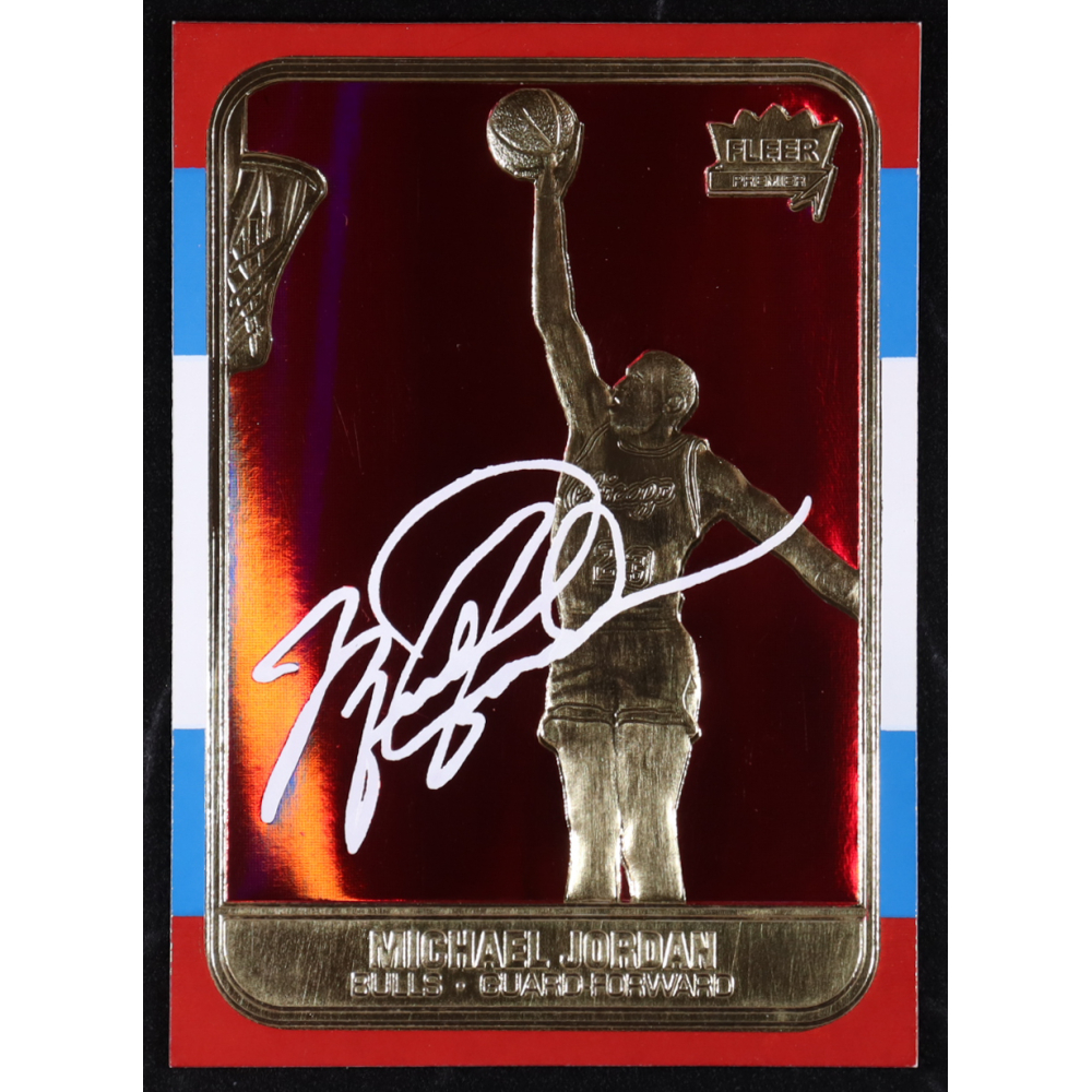 Michael Jordan 1997 Fleer Premier Signature Series Red Holo Refractor 23KT Gold #NNO at PristineAuction.com
