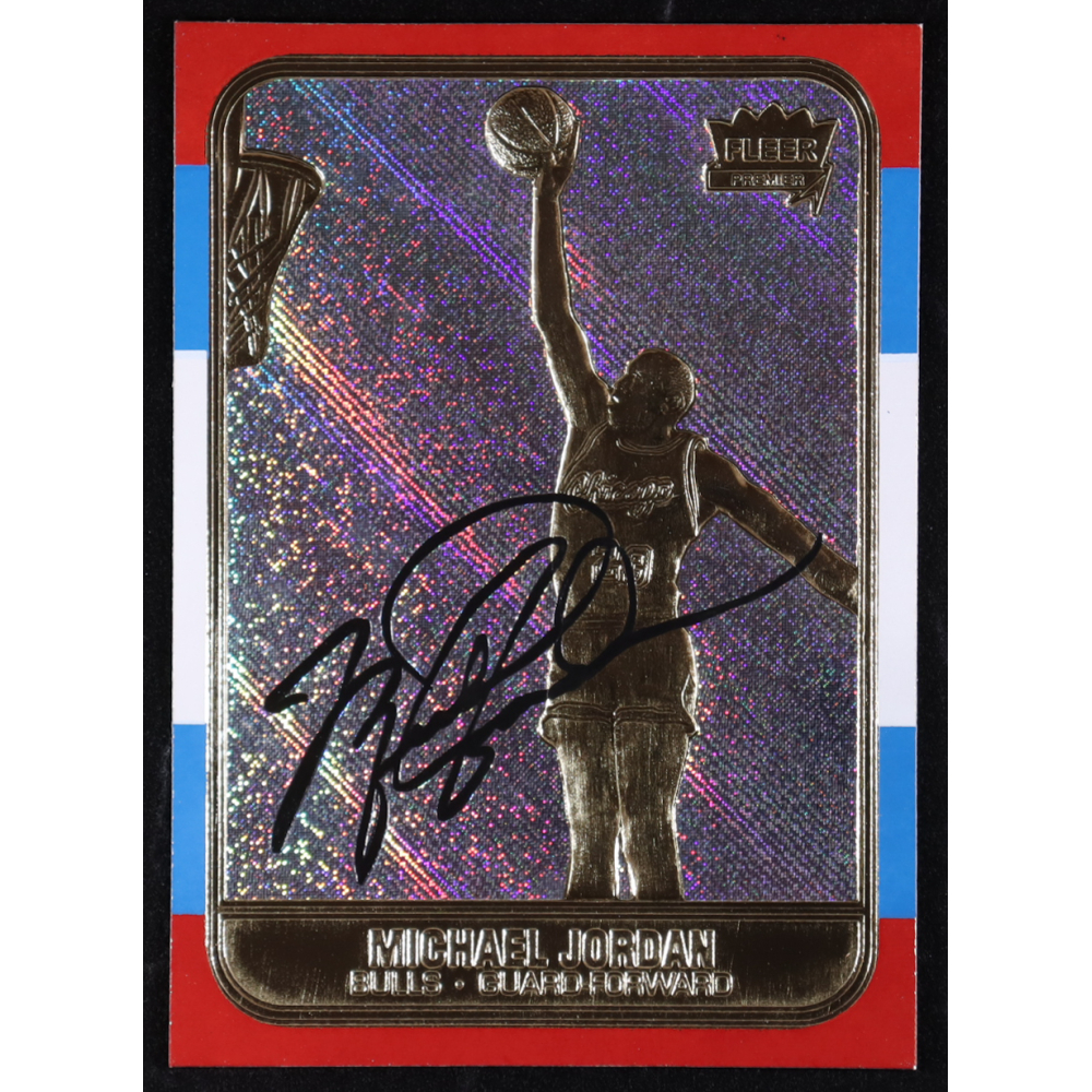 Michael Jordan 1997 Fleer Premier Signature Series Holo Prism Refractor 23KT Gold #NNO at PristineAuction.com