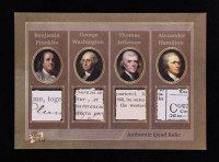 Alexander Hamilton / Benjamin Franklin / George Washington / Thomas Jefferson 2025 Pieces of the Past Historical Premium Edition Quad Relics #233 at PristineAuction.com