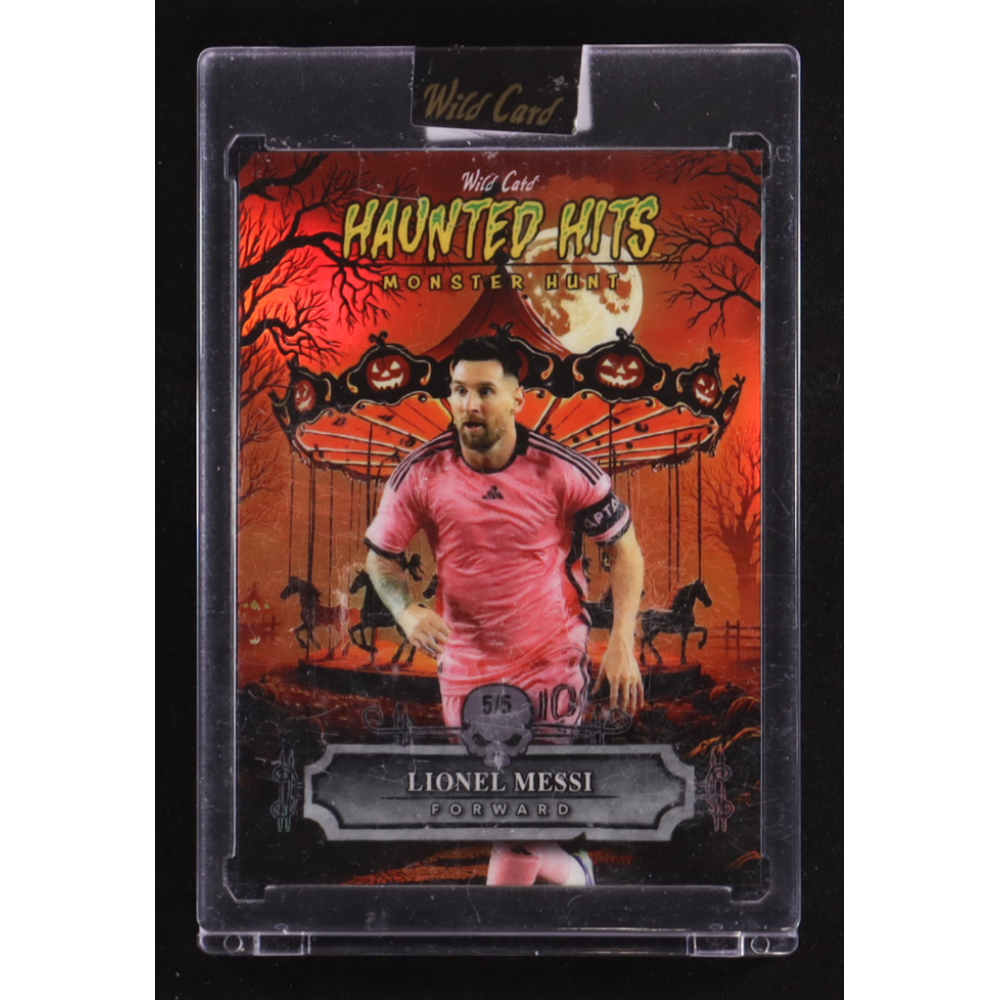 Lionel Messi 2025 Wild Card Monster Hunt Haunted Hits Orange Rainbow #LM #5/5 at PristineAuction.com