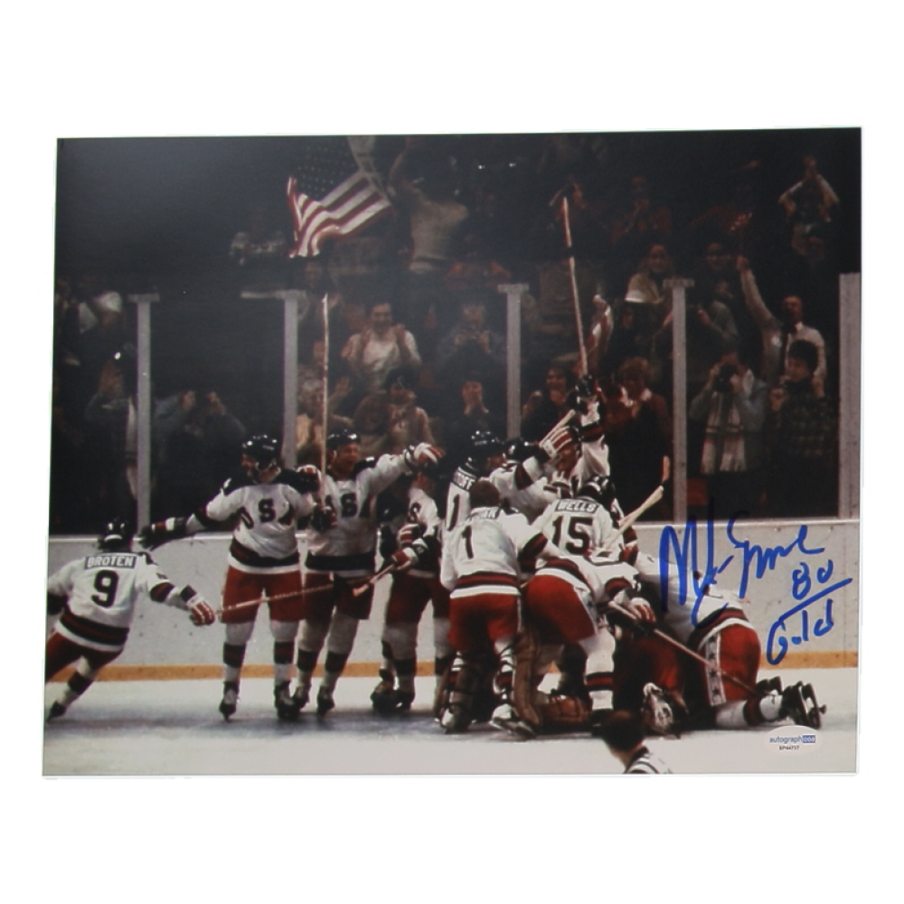 Mike Eruzione Signed Team USA 11x14 Photo Inscribed "80 Gold" (ACOA) at PristineAuction.com