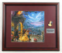 Thomas Kinkade "Beauty and the Beast" Custom Framed Print Display with Retired Belle & Beast Pin at PristineAuction.com