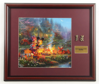 Thomas Kinkade "Mickey & Minnie by the Campfire" Custom Framed Print Display with Mickey & Minnie Brass Pins at PristineAuction.com