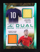 Kylian Mbappe / Cristiano Ronaldo 2022 Leaf Ultimate Dual Memorabilia Emerald Spectrum #UDM7 #9/15 at PristineAuction.com