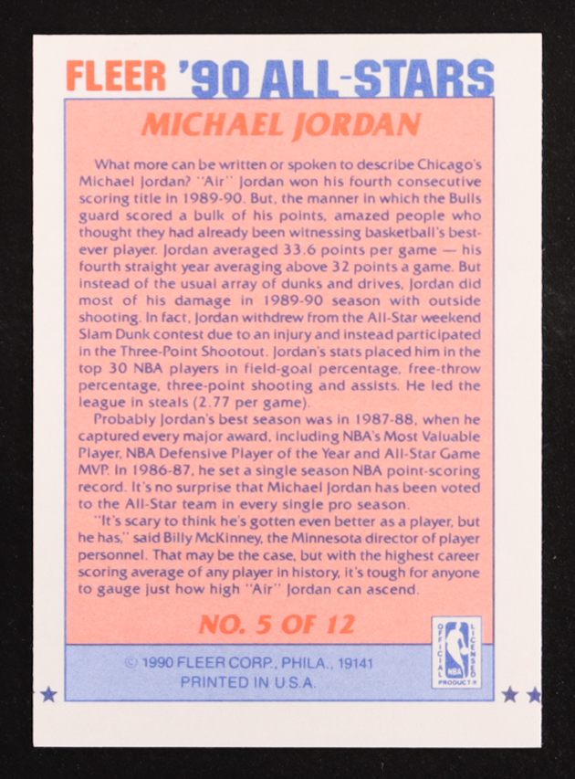Michael Jordan 1990-91 Fleer All-Stars #5 at PristineAuction.com Michael Jordan 1990-91 Fleer All-Stars #5 at PristineAuction.com