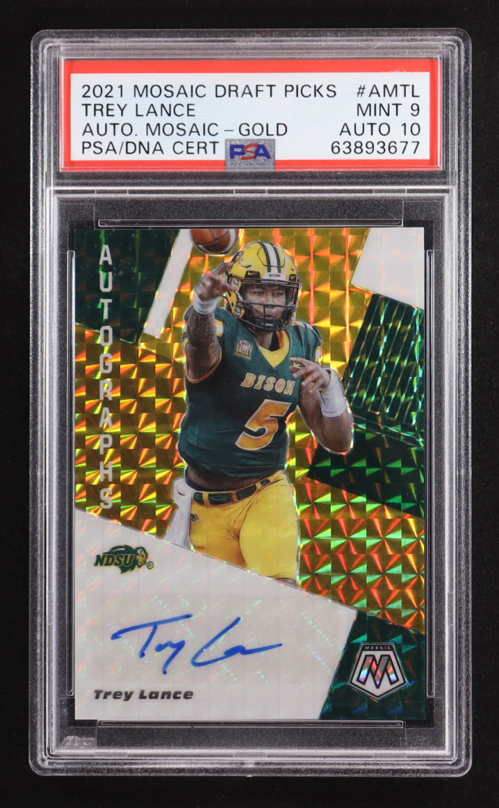 Trey Lance 2021 Panini Mosaic Draft Picks Autographs Mosaic Gold #3 #09/10 RC (PSA 9 | Autograph Graded 10) at PristineAuction.com Trey Lance 2021 Panini Mosaic Draft Picks Autographs Mosaic Gold #3 #09/10 RC (PSA 9 | Autograph Graded 10) at PristineAuction.com