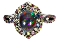 3.00 Carats Natural Black Opal & Multi-Colored Sapphire Ring | $1,650 Estimated Retail Value (UGL Cert) | Brand New at PristineAuction.com