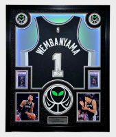Victor Wembanyama Signed Spurs Custom Framed Nike Jersey with LED Display & (2) PSA 10 Graded Rookie Cards (Fanatics) at PristineAuction.com