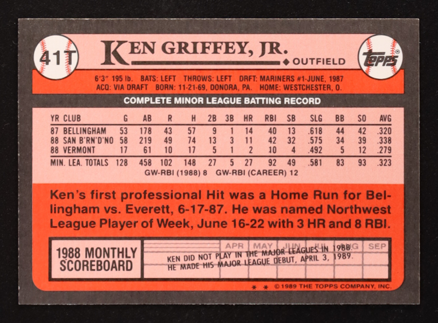 Ken Griffey Jr. 1989 Topps Traded #41T RC at PristineAuction.com Ken Griffey Jr. 1989 Topps Traded #41T RC at PristineAuction.com