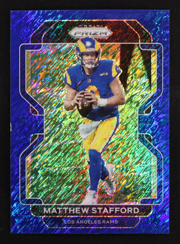 Matthew Stafford 2021 Panini Prizm Prizms Blue Shimmer #67 #18/25 at PristineAuction.com Matthew Stafford 2021 Panini Prizm Prizms Blue Shimmer #67 #18/25 at PristineAuction.com