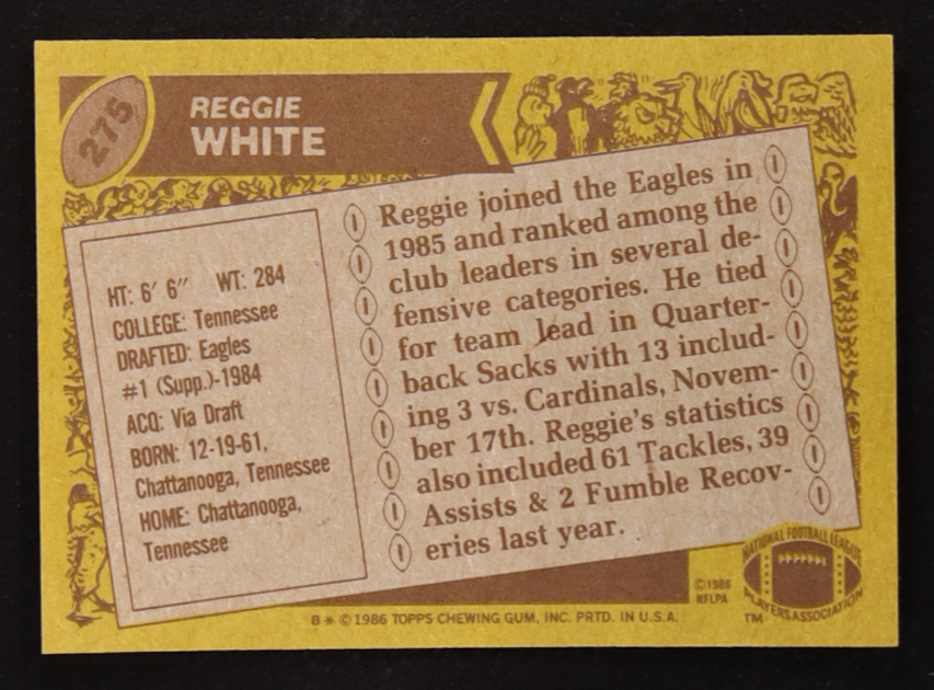 Reggie White 1986 Topps #275 RC at PristineAuction.com Reggie White 1986 Topps #275 RC at PristineAuction.com