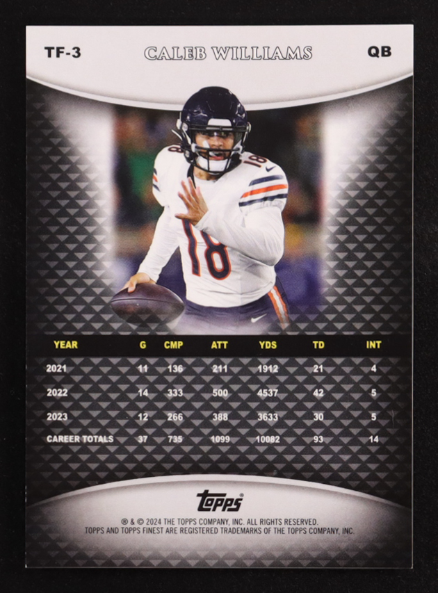 Caleb Williams 2024 Finest Team Finest Black Refractors #TF3 #05/25 RC at PristineAuction.com Caleb Williams 2024 Finest Team Finest Black Refractors #TF3 #05/25 RC at PristineAuction.com