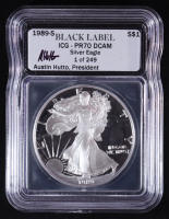 1989-S American Silver Eagle $1 Dollar Proof - Austin Hutto Signature Black Label #1/249 (ICG PR70 DCAM) at PristineAuction.com