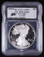 1992-S American Silver Eagle $1 Proof - Austin Hutto Signature Black Label #1/249 (ICG PR70 DCAM) at PristineAuction.com