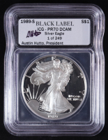 1989-S American Silver Eagle $1 Dollar Proof - Austin Hutto Signature Black Label #1/249 (ICG PR70 DCAM) at PristineAuction.com