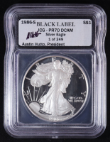 1986-S American Silver Eagle $1 Dollar Proof - Austin Hutto Signature Black Label #1/249 (ICG PR70 DCAM) at PristineAuction.com