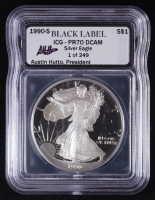 1990-S American Silver Eagle $1 Dollar Proof - Austin Hutto Signature Black Label #1/249 (ICG PR70 DCAM) at PristineAuction.com