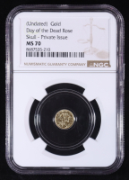 Day of the Dead Rose Skull 1/200oz .999 Fine Gold Private Issue Coin (NGC MS70) at PristineAuction.com