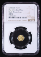 Day of the Dead Rose Skull 1/200oz .999 Fine Gold Private Issue Coin (NGC MS70) at PristineAuction.com