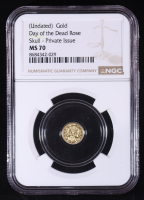 Day of the Dead Rose Skull 1/200oz .999 Fine Gold Private Issue Coin (NGC MS70) at PristineAuction.com