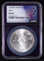 1983-Mo Mexico 1 Onza, 1oz .999 Fine Silver Coin (NGC MS66) at PristineAuction.com