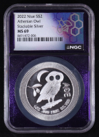 2022 Niue $2 Athenian Owl 1oz .999 Fine Silver Coin (NGC MS69) at PristineAuction.com