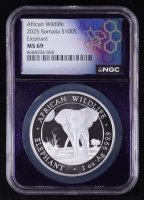 2025 Somalia 100 Shillings African Wildlife, Elephant 1oz .9999 Fine Silver Coin (NGC MS69) at PristineAuction.com