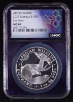 2023 Somalia 100 Shillings African Wildlife, Elephant 1oz .9999 Fine Silver Coin (NGC MS69) at PristineAuction.com