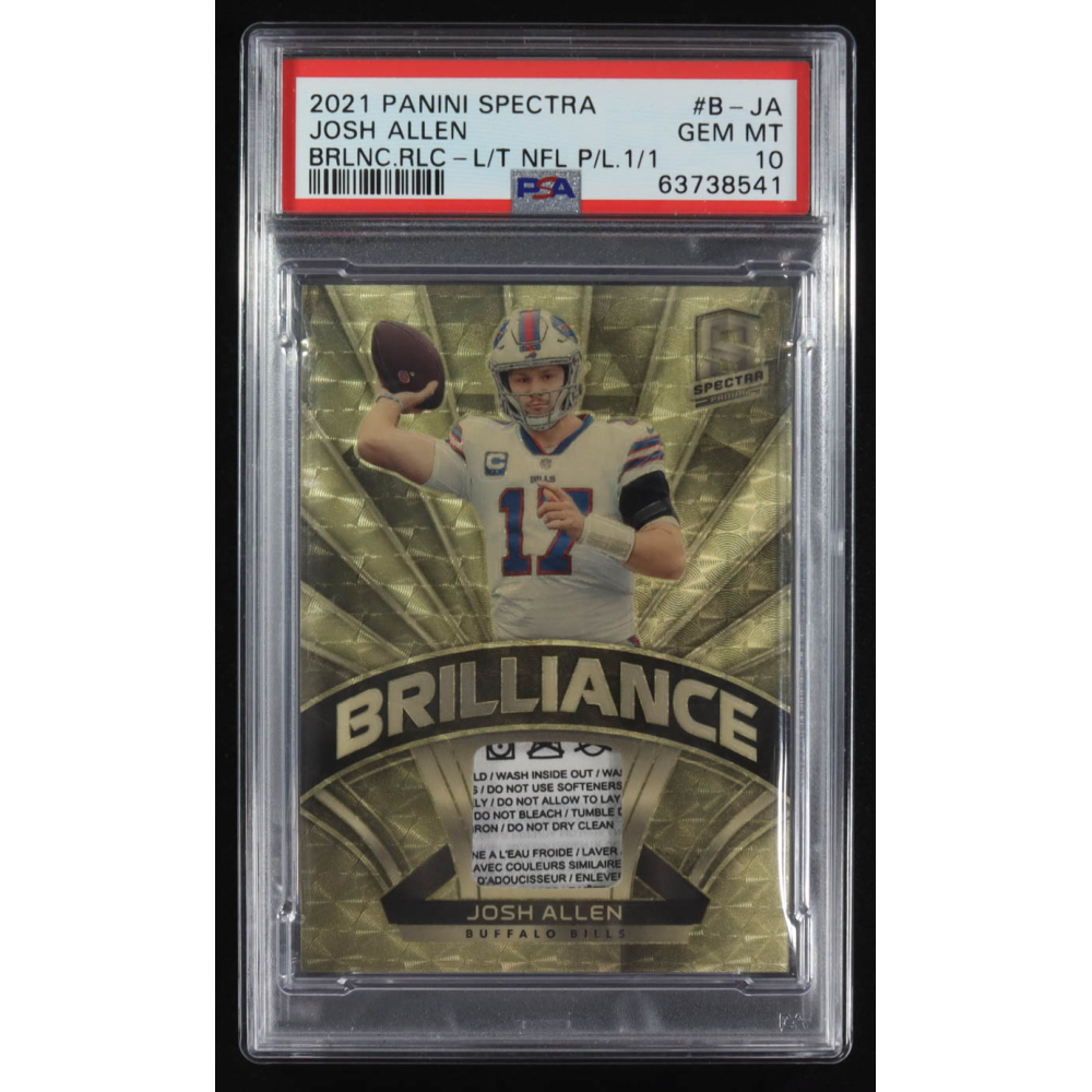 Josh Allen 2021 Panini Spectra Brilliance Materials Gold Laundry Tag NFL Player's Logo #16 #1/1 (PSA 10) at PristineAuction.com