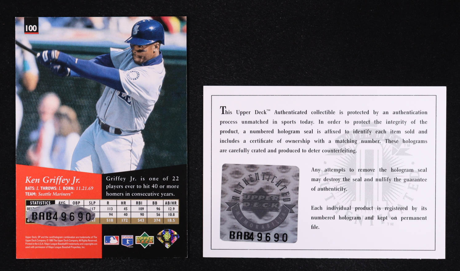 Ken Griffey Jr. Signed 1995 SP #190 (UDA) at PristineAuction.com Ken Griffey Jr. Signed 1995 SP #190 (UDA) at PristineAuction.com