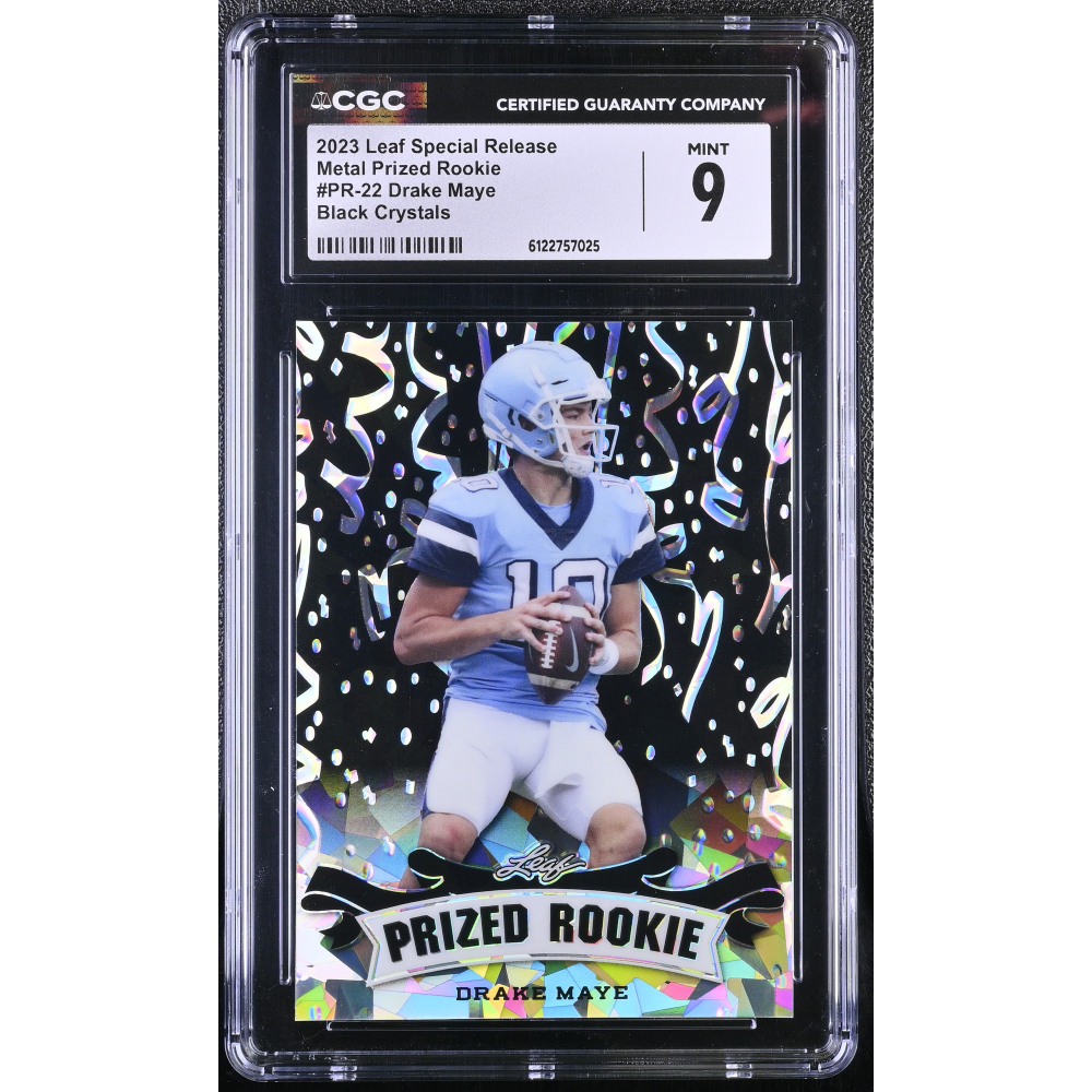 Drake Maye 2023 Leaf Special Release Metal Prized Rookie Black Crystals #PR-22 #5/7 (CGC 9) at PristineAuction.com