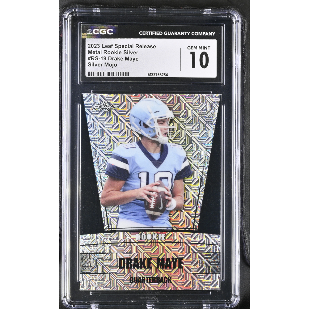 Drake Maye 2023 Leaf Special Release Metal Rookie Silver Silver Mojo #RS-19 #2/7 (CGC 10) at PristineAuction.com