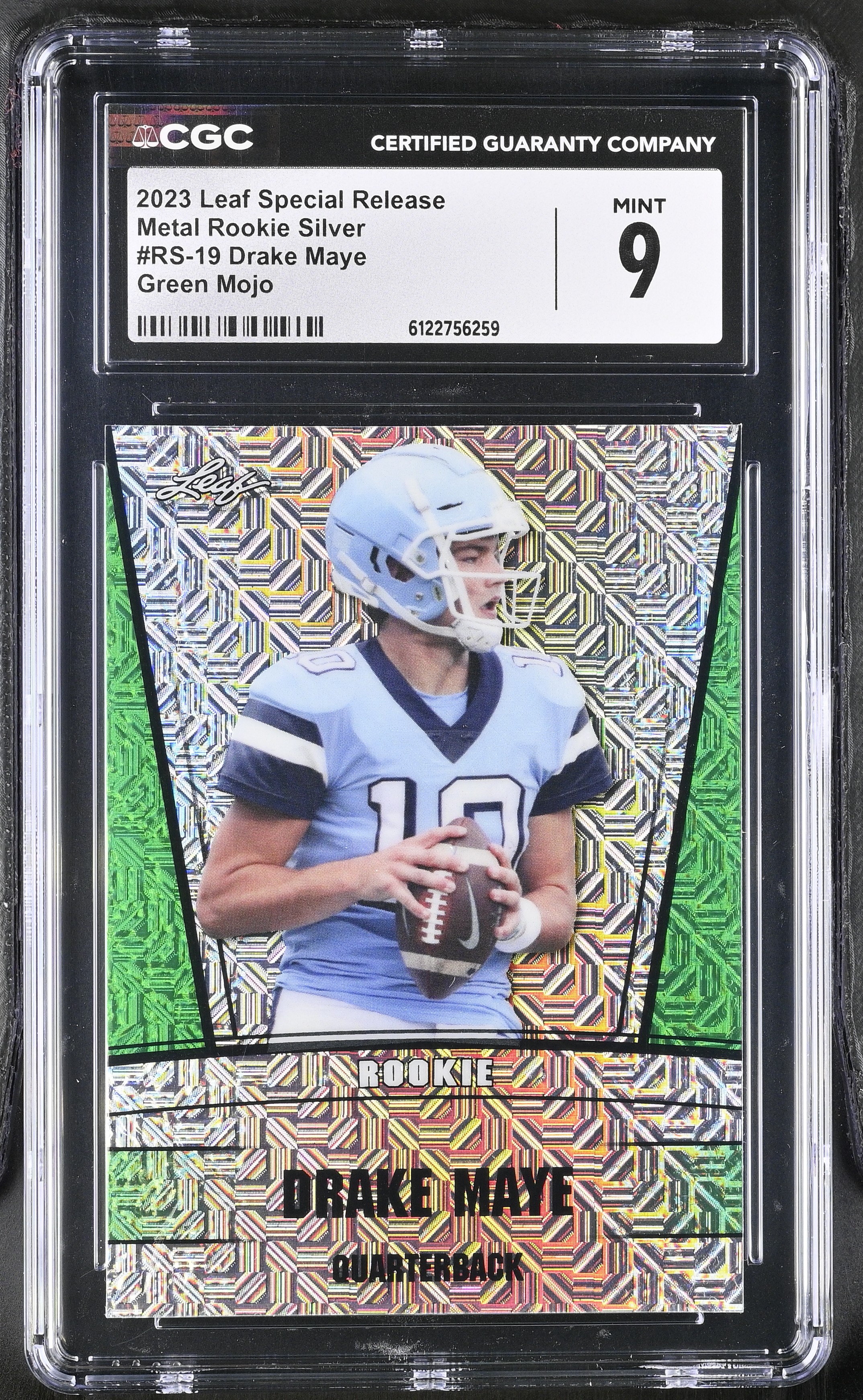 Drake Maye 2023 Leaf Special Release Metal Rookie Silver Green Mojo #RS ...