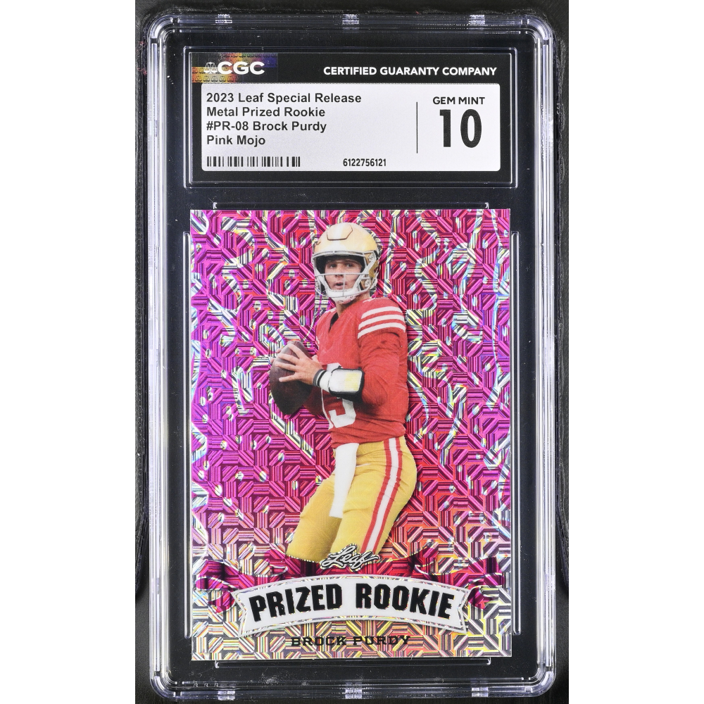 Brock Purdy 2023 Leaf Special Release Metal Prized Rookie Pink Mojo #PR-08 #3/10 (CGC 10) at PristineAuction.com