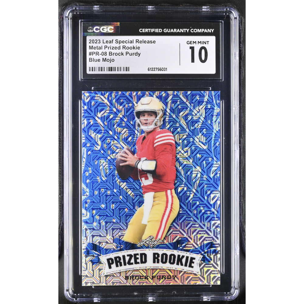Brock Purdy 2023 Leaf Special Release Metal Prized Rookie Blue Mojo #PR-08 #12/20 (CGC 10) at PristineAuction.com