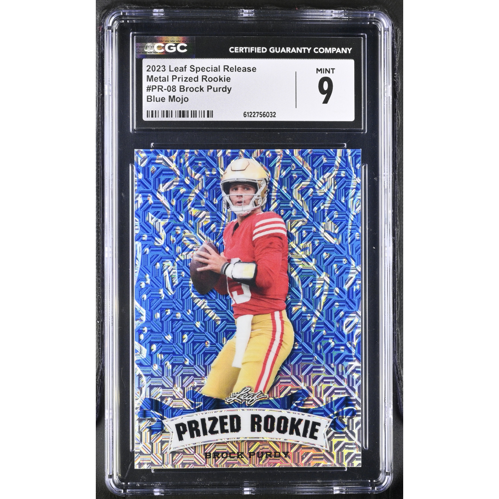 Brock Purdy 2023 Leaf Special Release Metal Prized Rookie Blue Mojo #PR-08 #13/20 (CGC 9) at PristineAuction.com