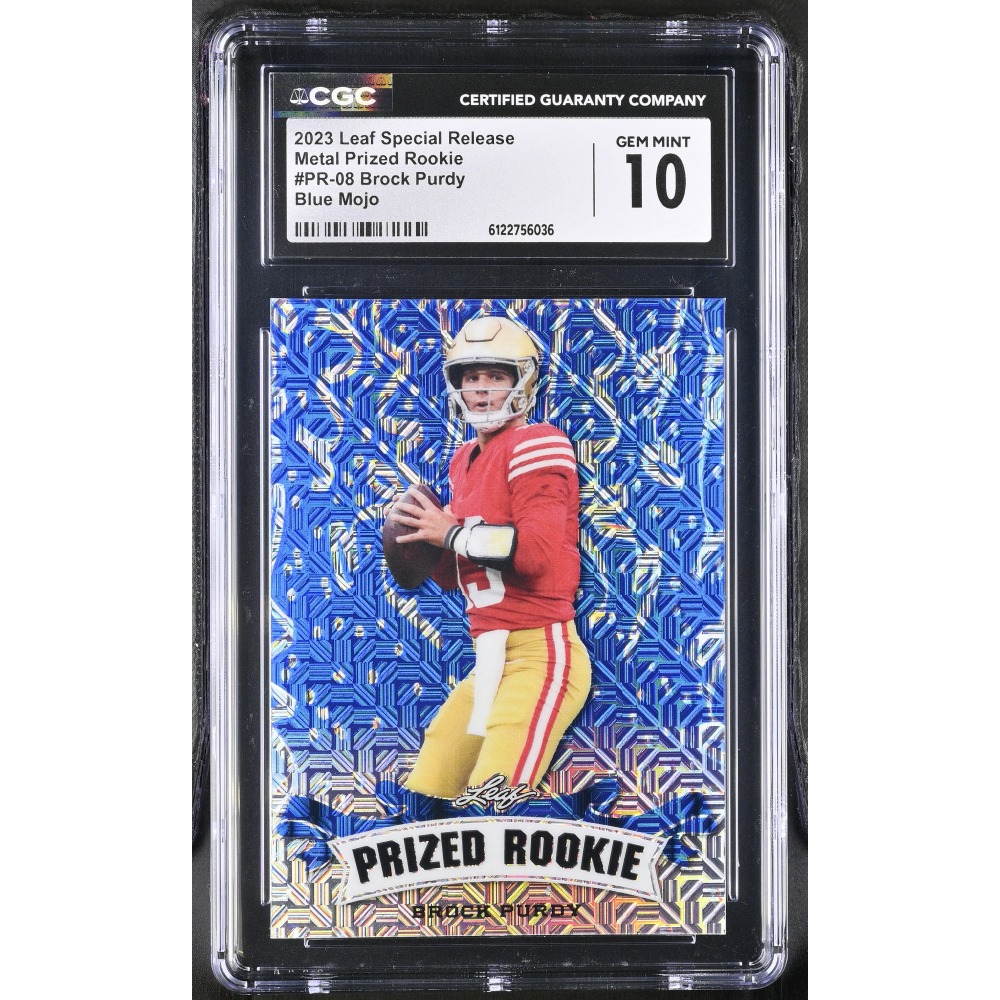 Brock Purdy 2023 Leaf Special Release Metal Prized Rookie Blue Mojo #PR-08 #17/20 (CGC 10) at PristineAuction.com