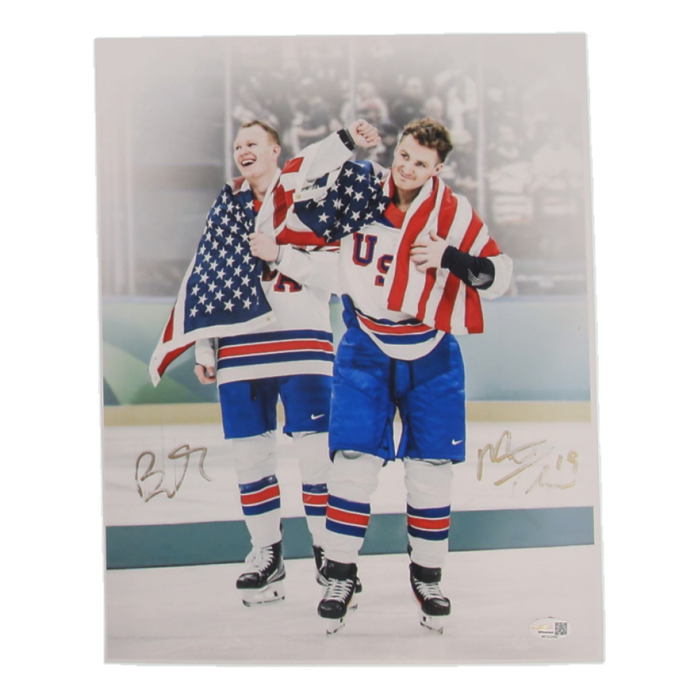 Matthew & Brady Tkachuk Signed Team USA 11x14 Photo (JSA) at PristineAuction.com