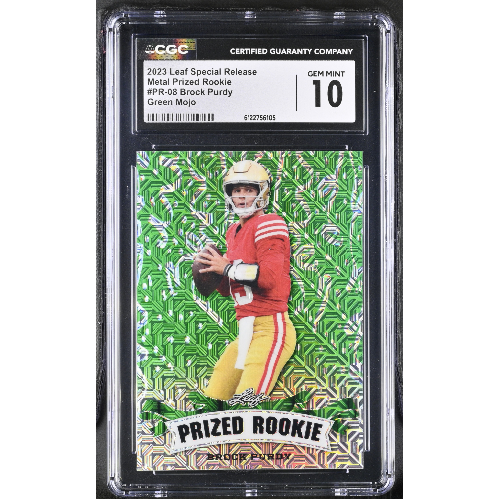 Brock Purdy 2023 Leaf Special Release Metal Prized Rookie Green Mojo #PR-08 #3/5 (CGC 10) at PristineAuction.com