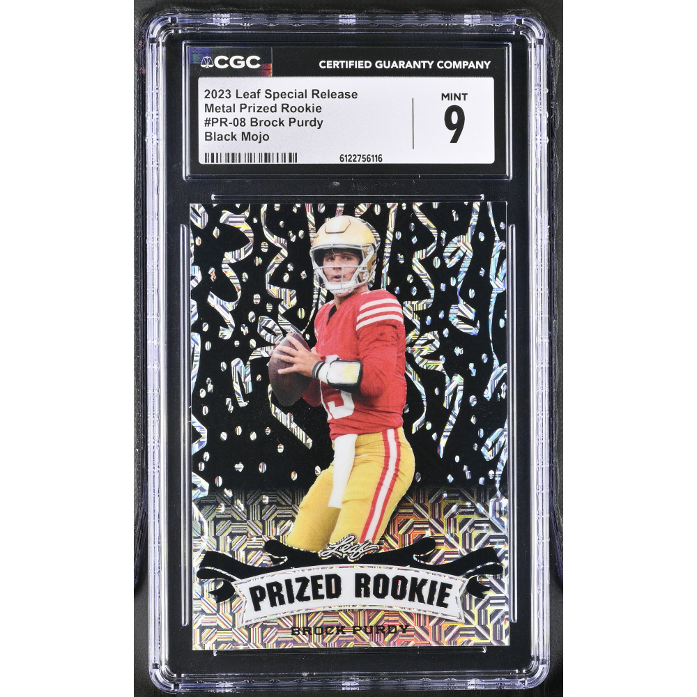 Brock Purdy 2023 Leaf Special Release Metal Prized Rookie Black Mojo #PR-08 #1/7 (CGC 9) at PristineAuction.com