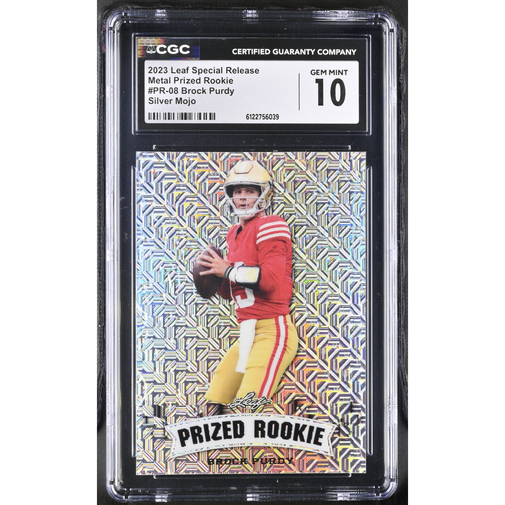 Brock Purdy 2023 Leaf Special Release Metal Prized Rookie Silver Mojo #PR-08 #8/25 (CGC 10) at PristineAuction.com