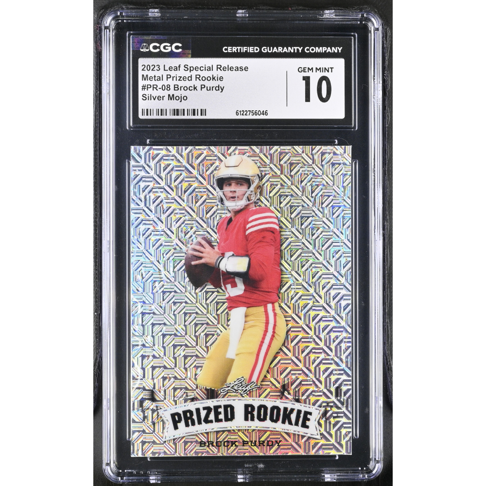 Brock Purdy 2023 Leaf Special Release Metal Prized Rookie Silver Mojo #PR-08 #25/25 (CGC 10) at PristineAuction.com