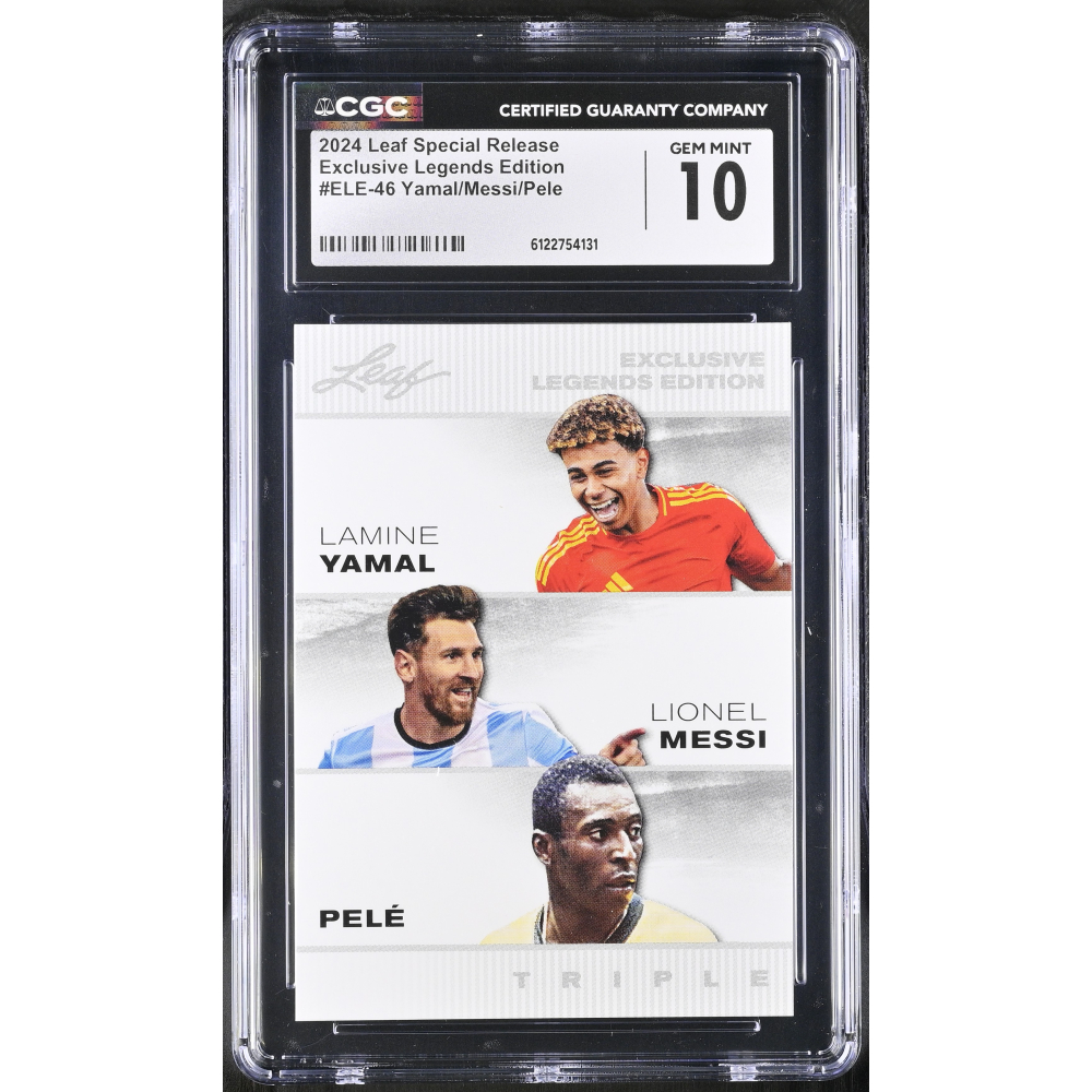 Lamine Yamal / Lionel Messi / Pele 2024 Leaf Special Release Exclusive Legends Edition #ELE-46 (CGC 10) at PristineAuction.com