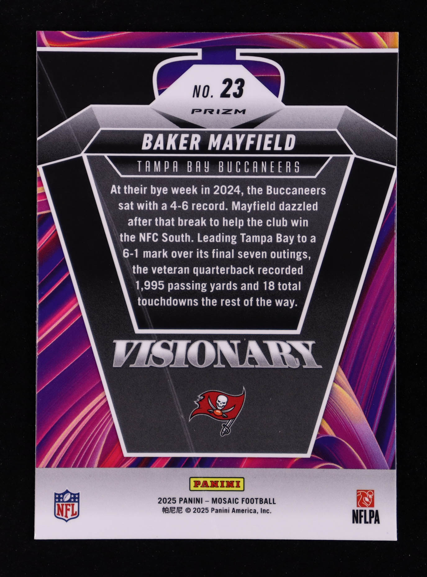 Baker Mayfield 2025 Panini Mosaic Visionary #23 at PristineAuction.com Baker Mayfield 2025 Panini Mosaic Visionary #23 at PristineAuction.com