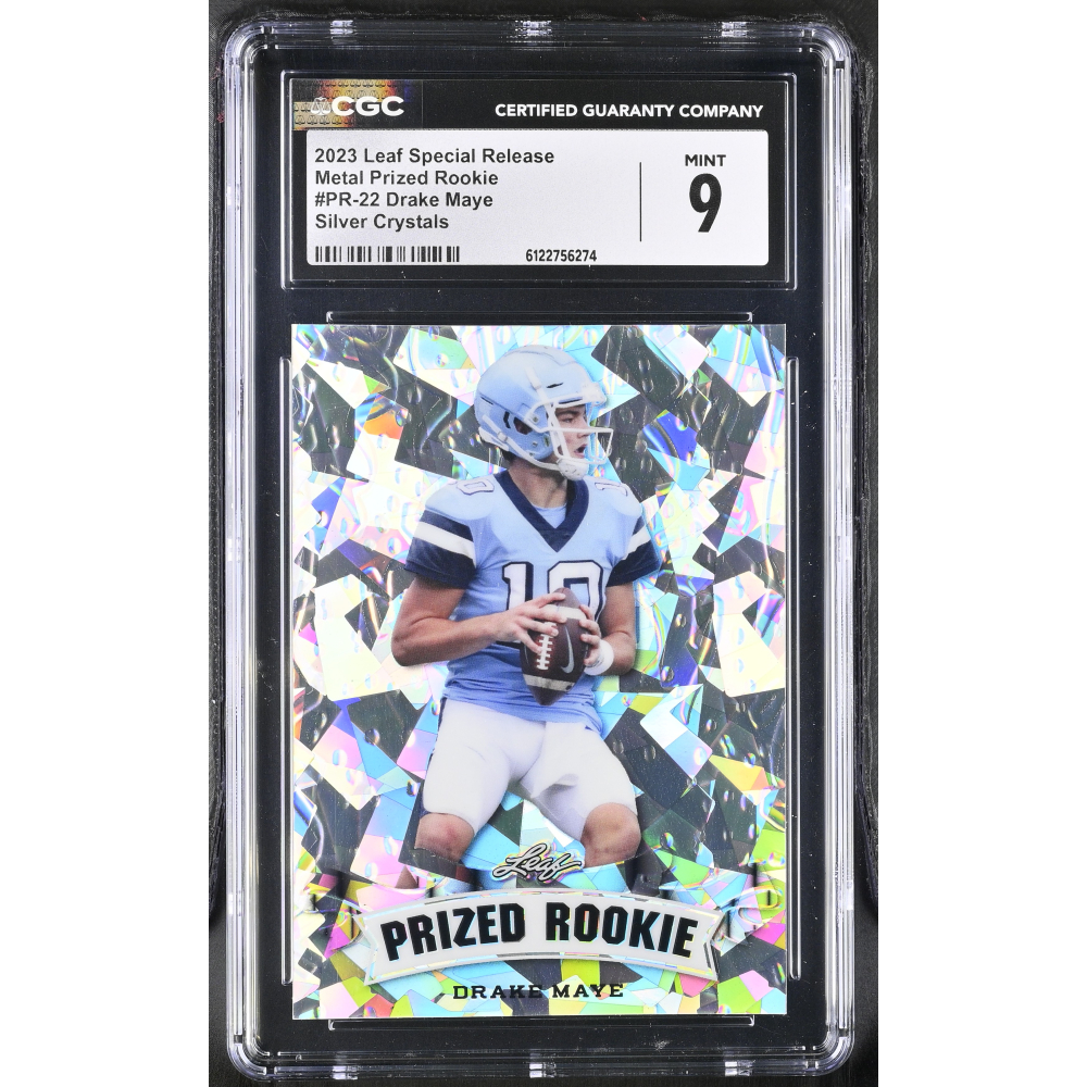 Drake Maye 2023 Leaf Special Release Metal Prized Rookie Silver Crystals #PR-22 #3/25 (CGC 9) at PristineAuction.com