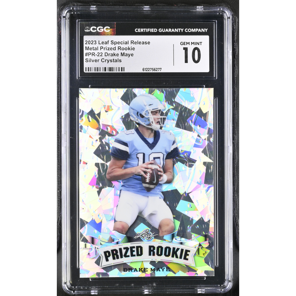 Drake Maye 2023 Leaf Special Release Metal Prized Rookie Silver Crystals #PR-22 #6/25 (CGC 10) at PristineAuction.com