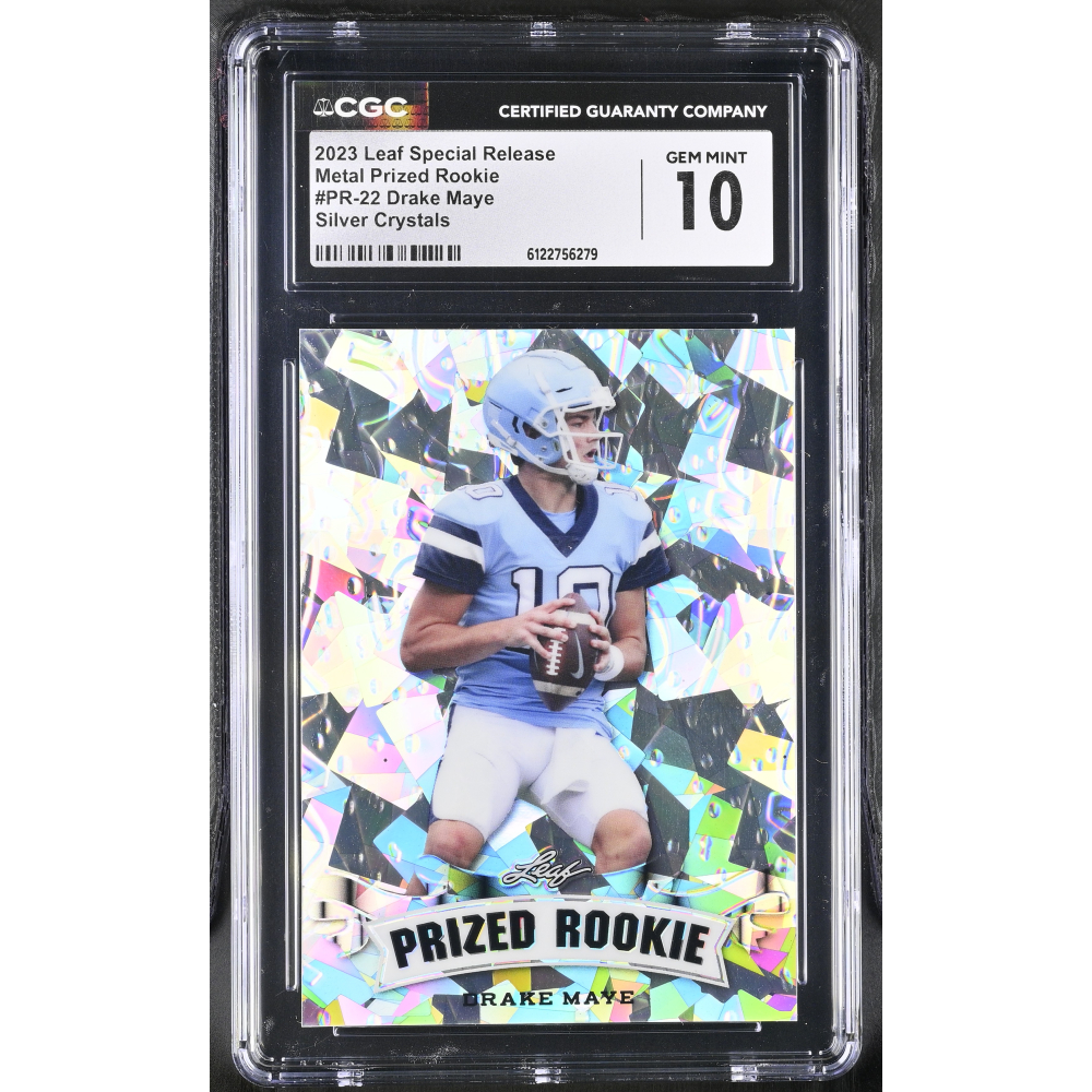 Drake Maye 2023 Leaf Special Release Metal Prized Rookie Silver Crystals #PR-22 #9/25 (CGC 10) at PristineAuction.com