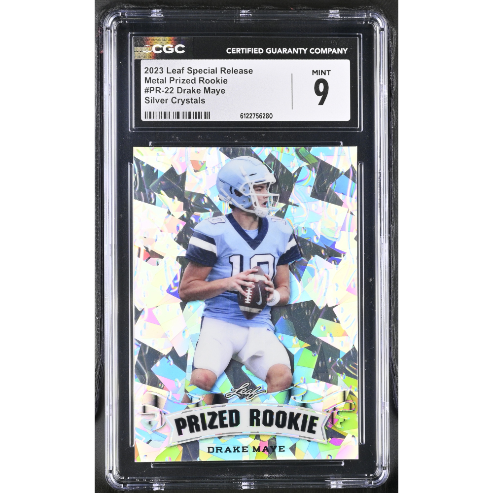 Drake Maye 2023 Leaf Special Release Metal Prized Rookie Silver Crystals #PR-22 #10/25 (CGC 9) at PristineAuction.com