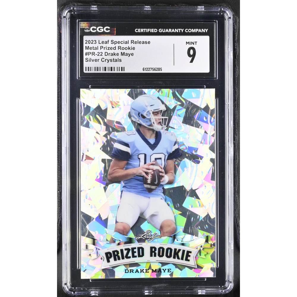Drake Maye 2023 Leaf Special Release Metal Prized Rookie Silver Crystals #PR-22 #16/25 (CGC 9) at PristineAuction.com