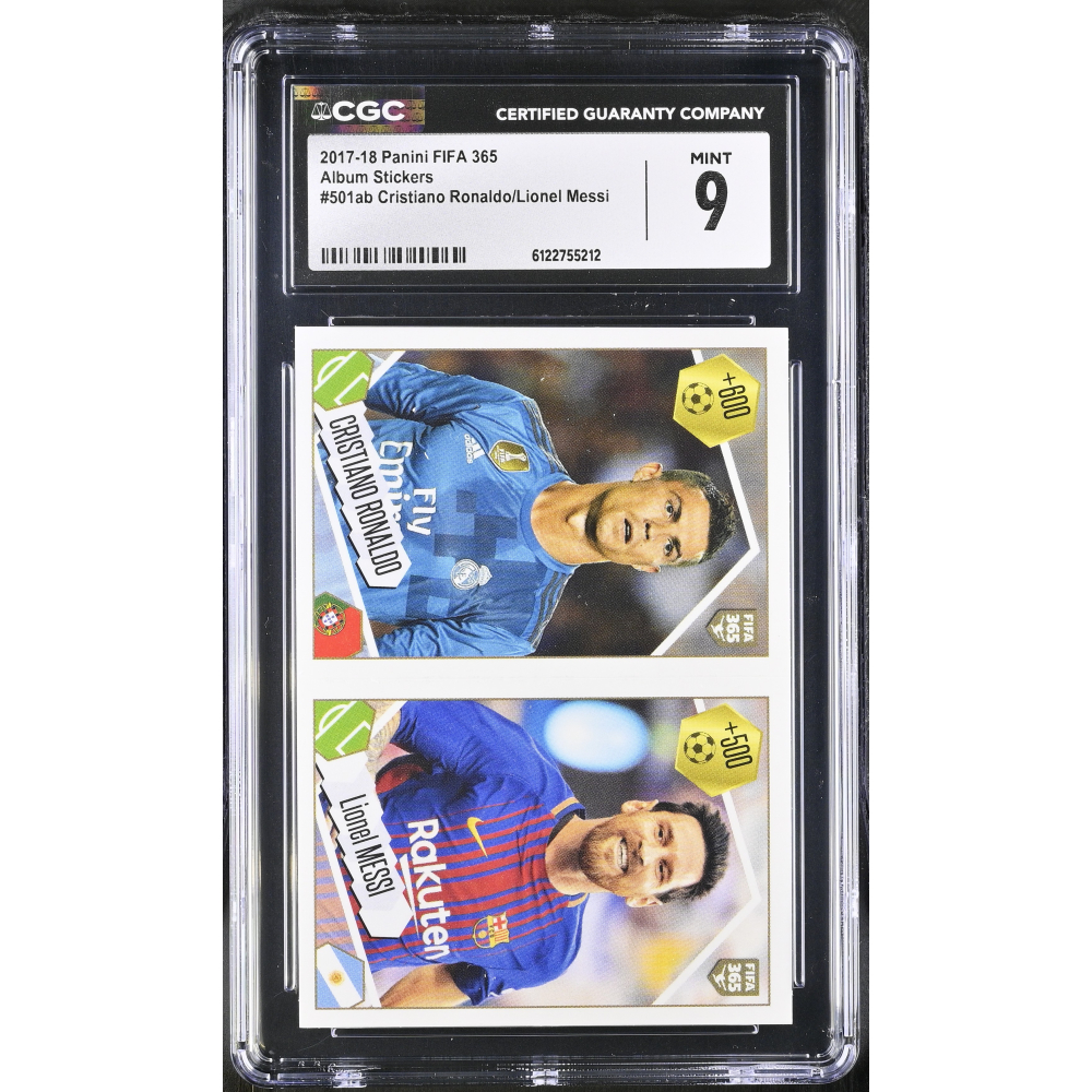 Cristiano Ronaldo / Lionel Messi 2017-18 Panini FIFA 365 Album Stickers #501ab (CGC 9) at PristineAuction.com